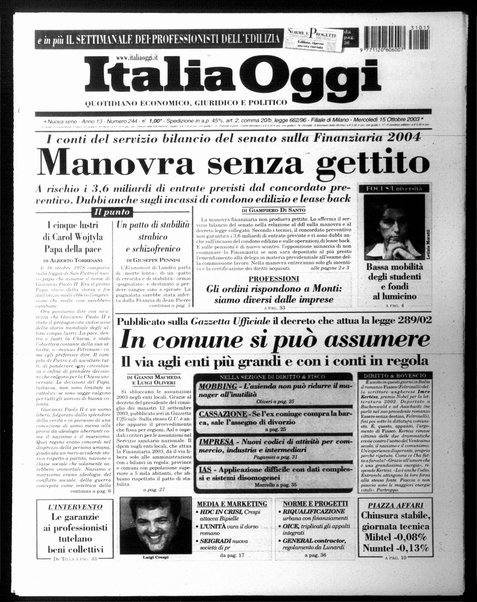 Italia oggi : quotidiano di economia finanza e politica